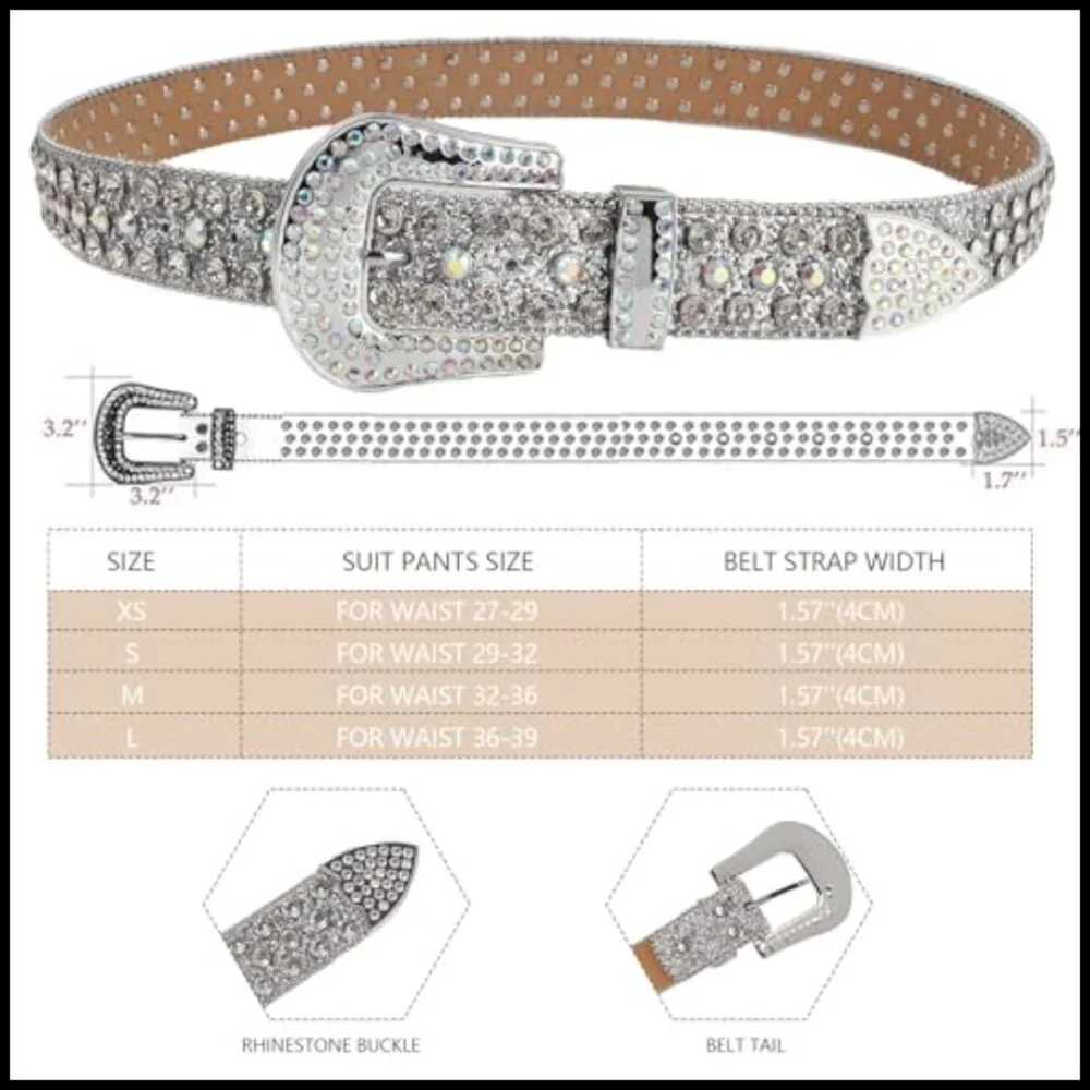 Rhinestone Belt for Women Men Shining Diamond Studded Microfiber Leather
